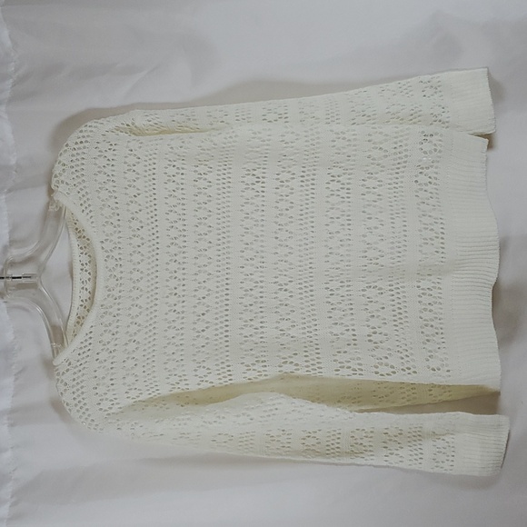 Crochet Long-Sleeve Round Neck Sweater Summer Tops , Hollow Out Slouchy ~ Beige - Picture 7 of 13